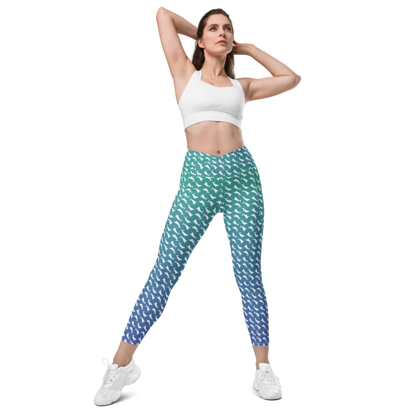 White Marlin Scatter Ombré’ Crossover leggings with pockets