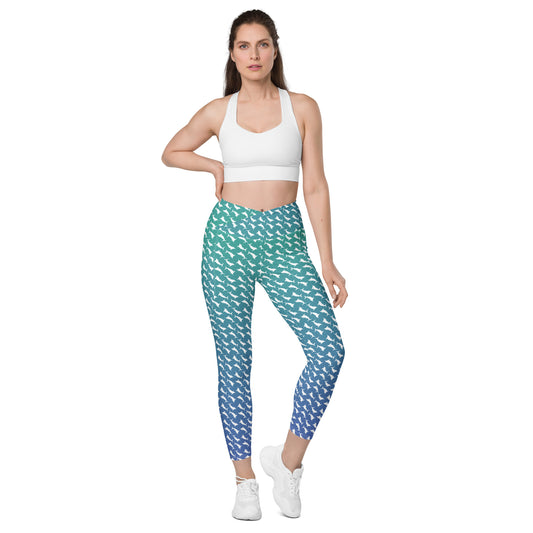 White Marlin Scatter Ombré’ Crossover leggings with pockets