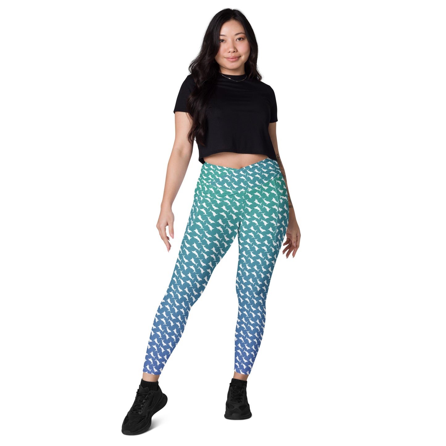 White Marlin Scatter Ombré’ Crossover leggings with pockets