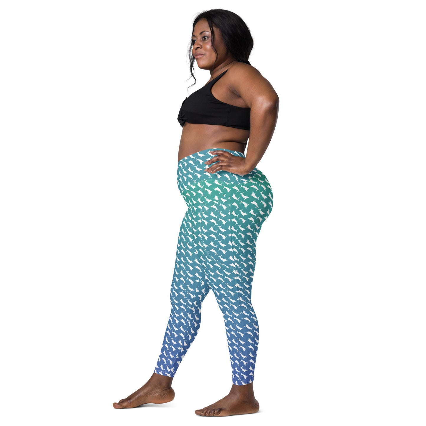 White Marlin Scatter Ombré’ Crossover leggings with pockets