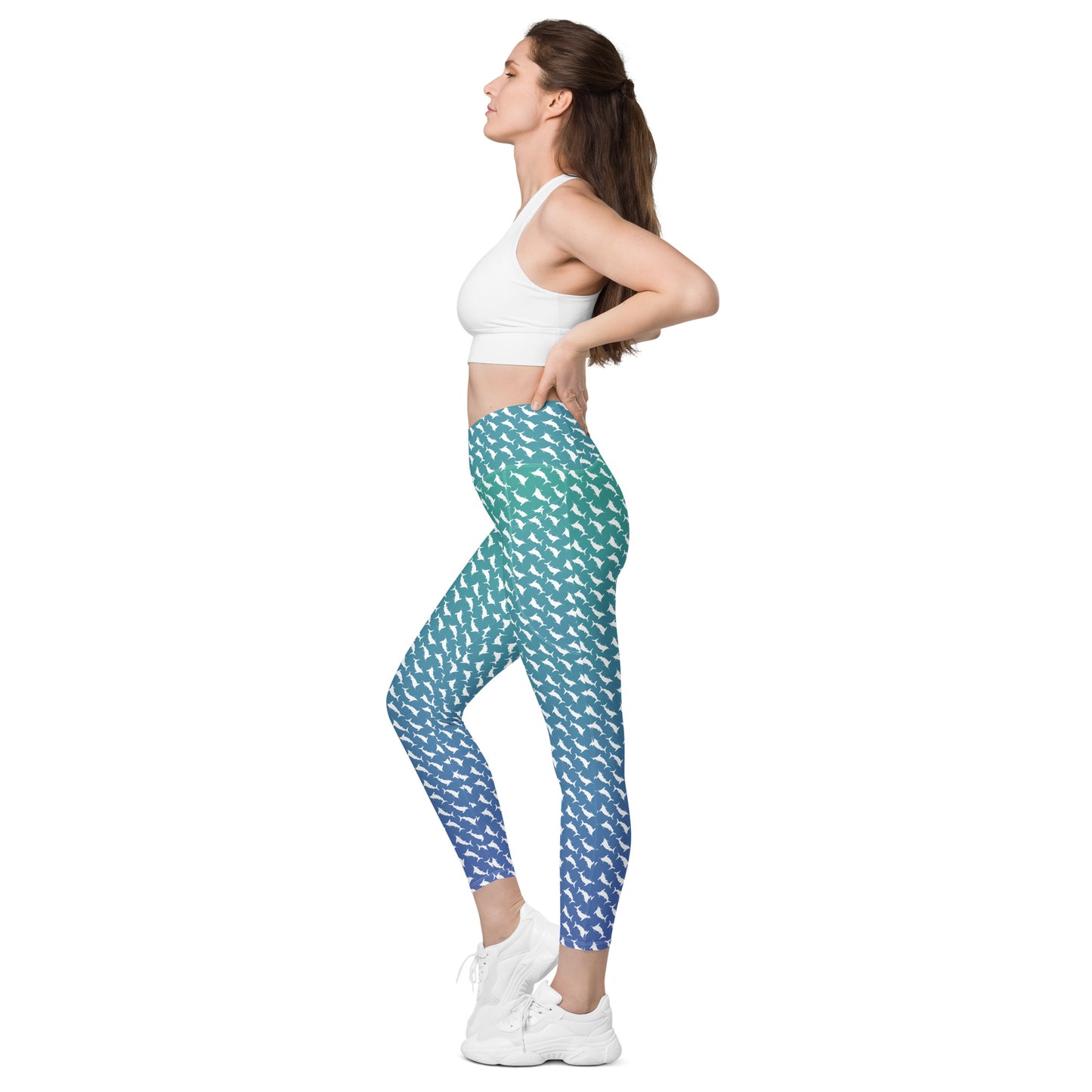 White Marlin Scatter Ombré’ Crossover leggings with pockets