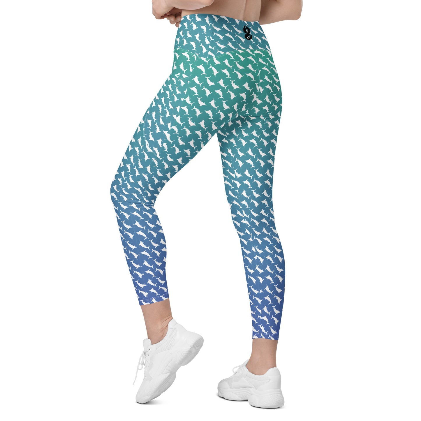 White Marlin Scatter Ombré’ Crossover leggings with pockets