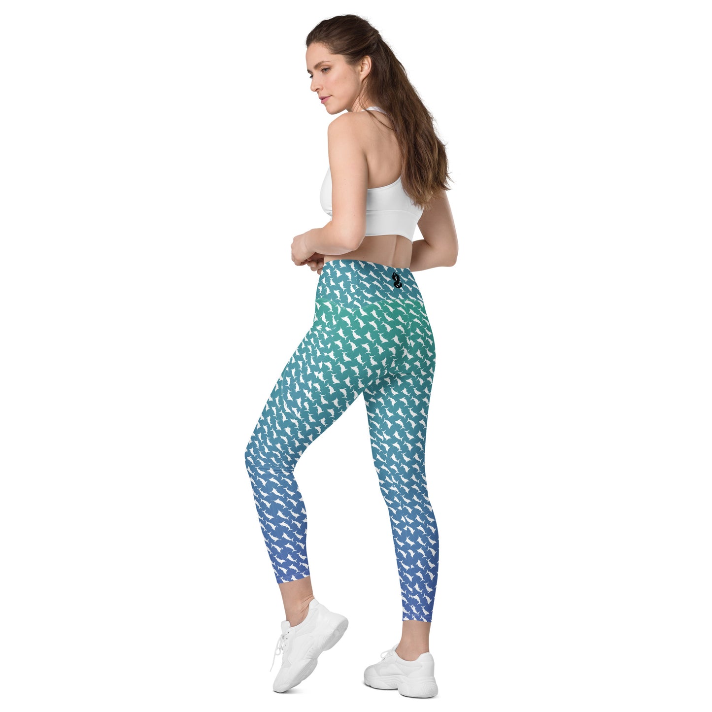 White Marlin Scatter Ombré’ Crossover leggings with pockets