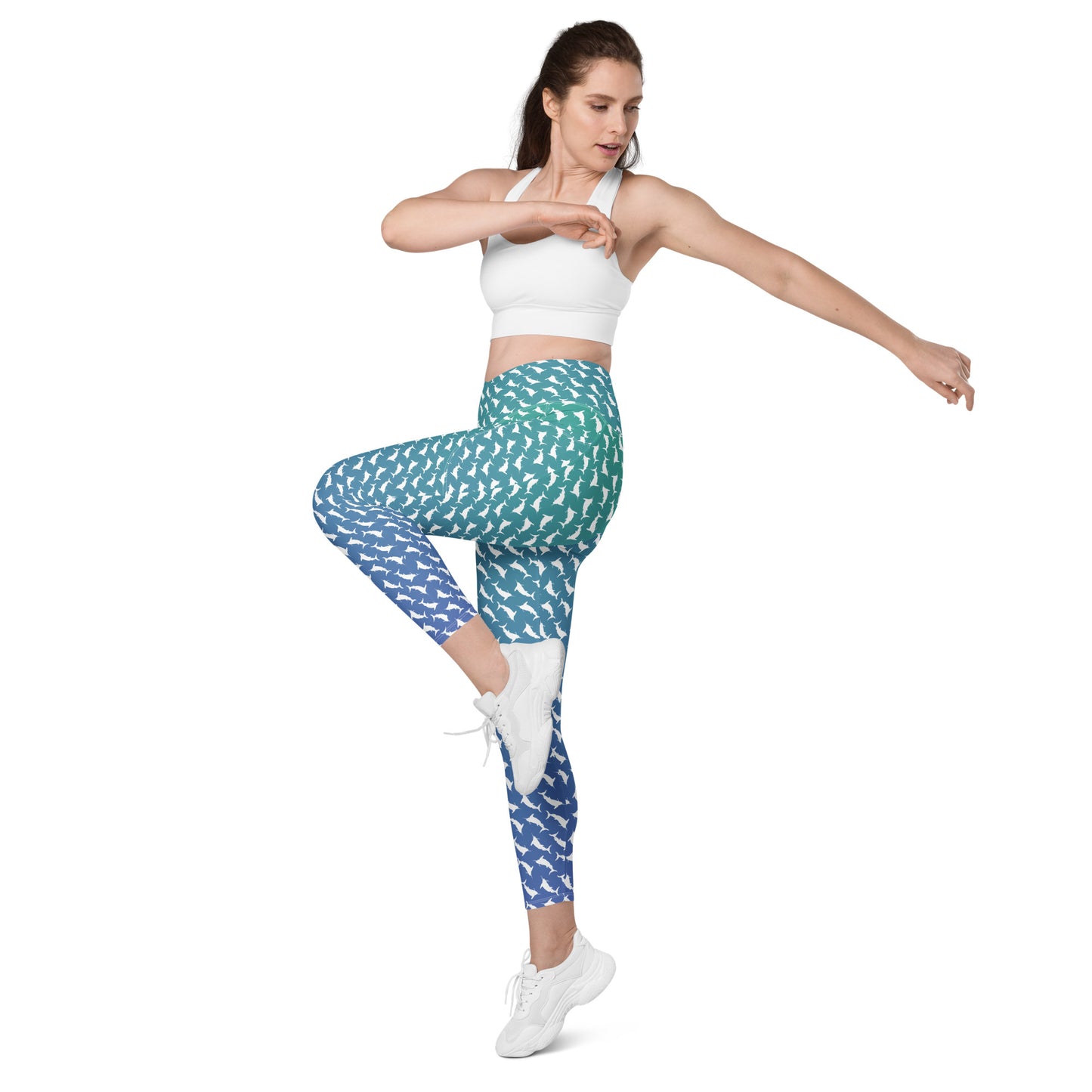 White Marlin Scatter Ombré’ Crossover leggings with pockets