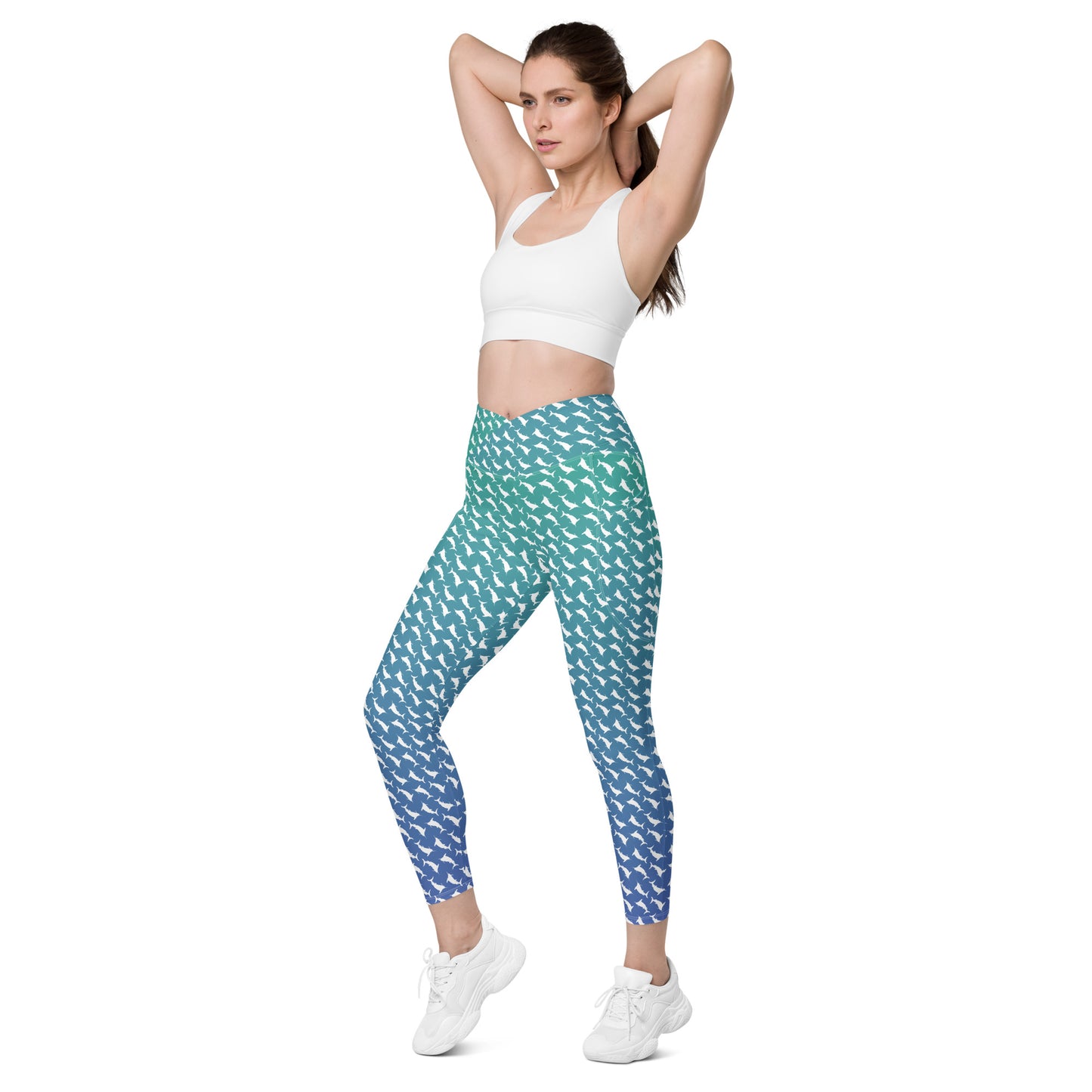 White Marlin Scatter Ombré’ Crossover leggings with pockets