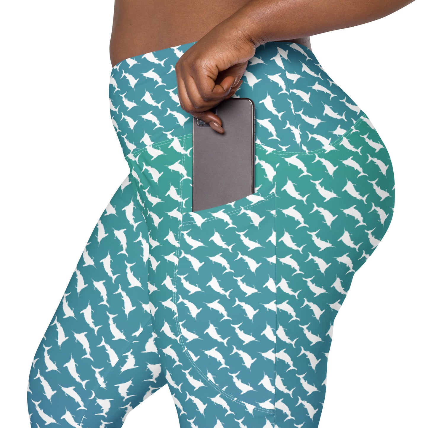 White Marlin Scatter Ombré’ Crossover leggings with pockets