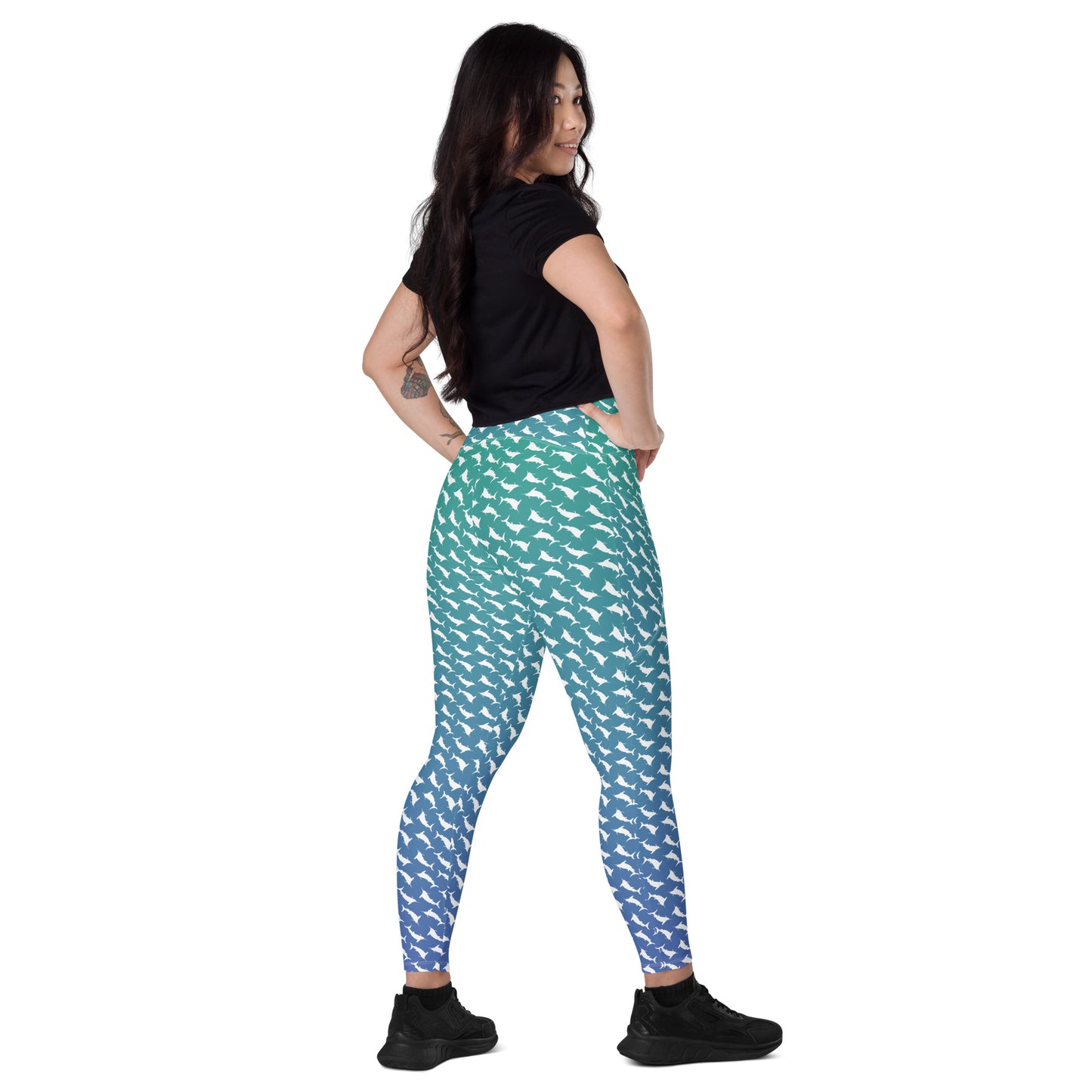 White Marlin Scatter Ombré’ Crossover leggings with pockets