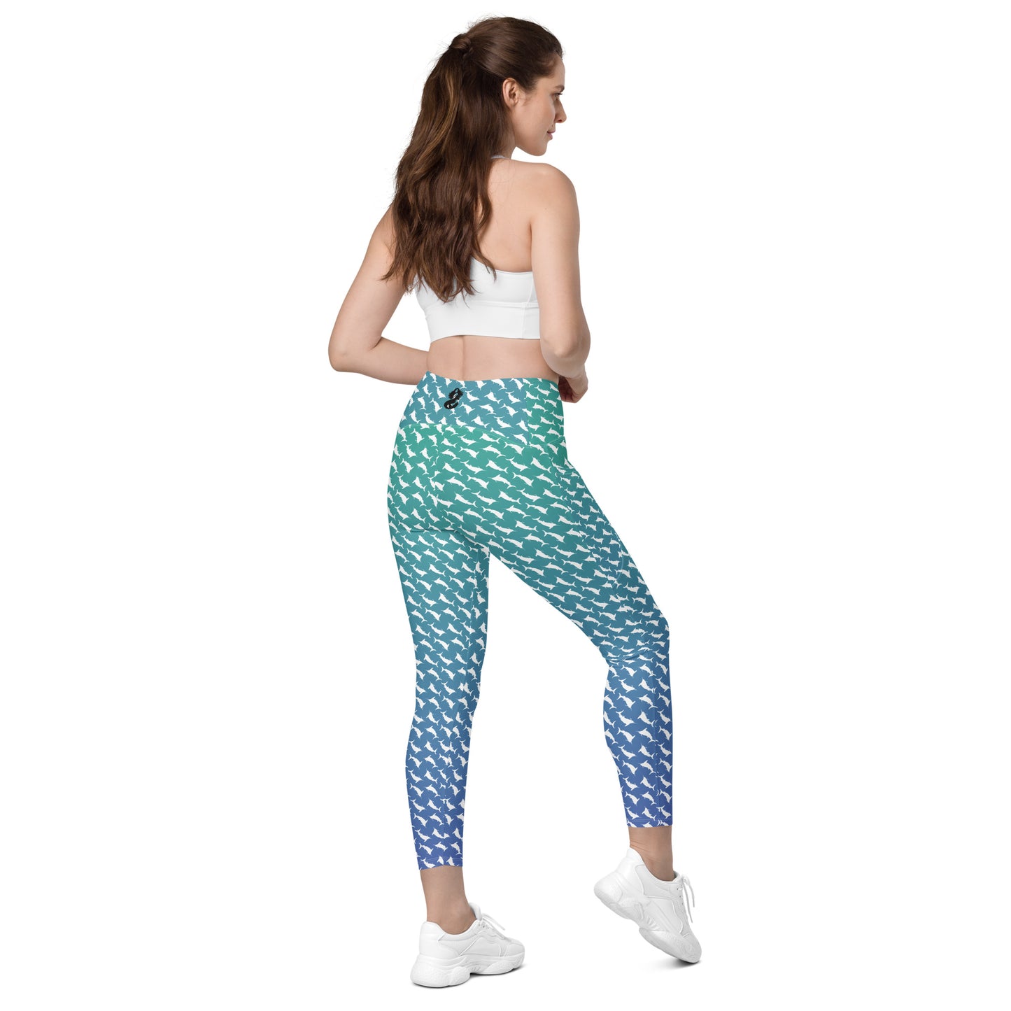 White Marlin Scatter Ombré’ Crossover leggings with pockets