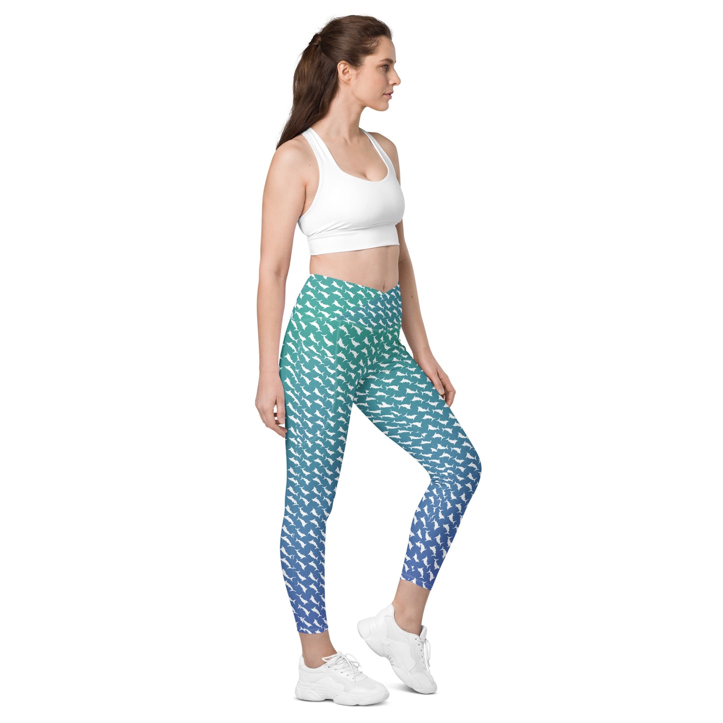 White Marlin Scatter Ombré’ Crossover leggings with pockets