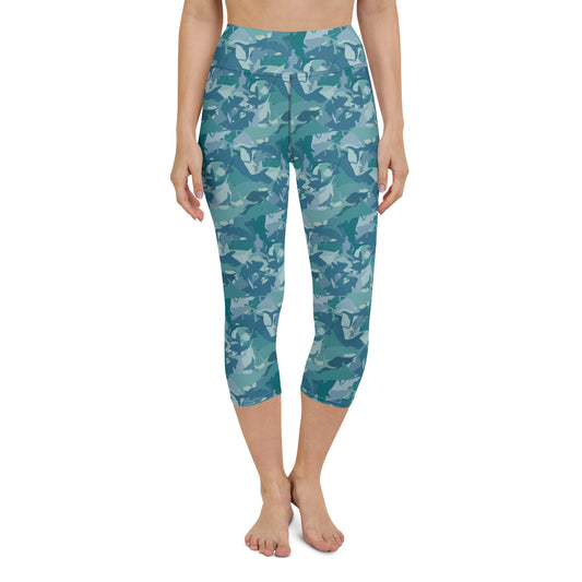 Teal Time Marlin Camo Yoga Capri Leggings