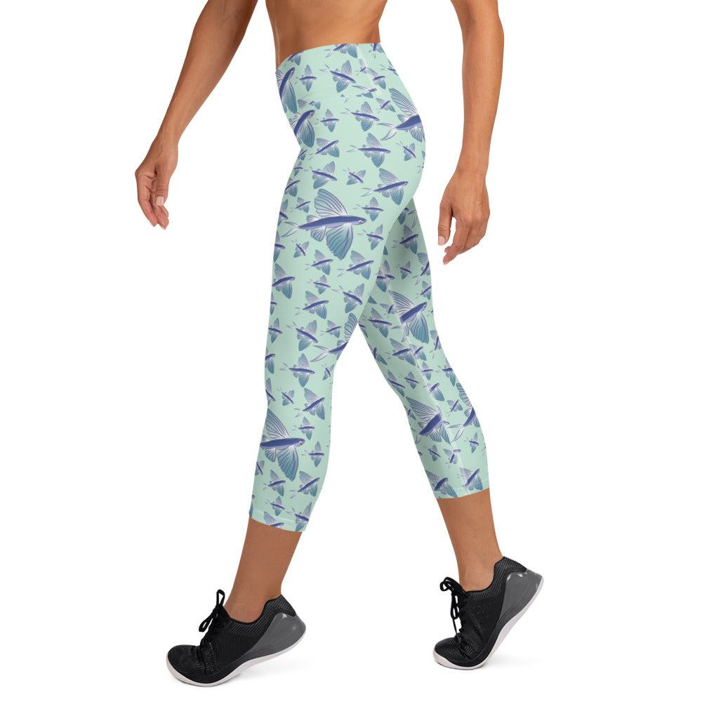 Watercolor Flyers Yoga Capri Leggings