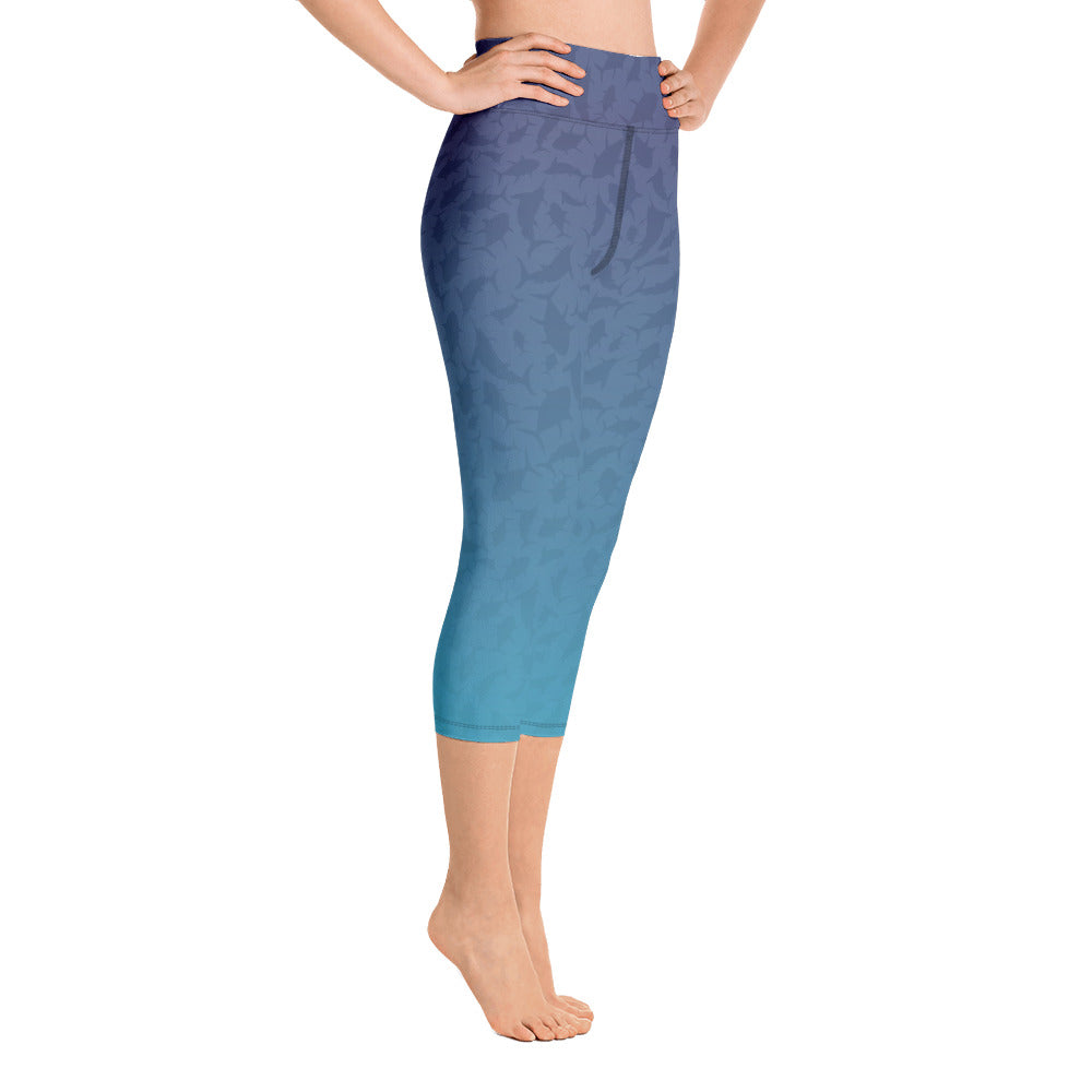 Marlin Tuna Scatter Blue Purple Ombré Yoga Capri Leggings