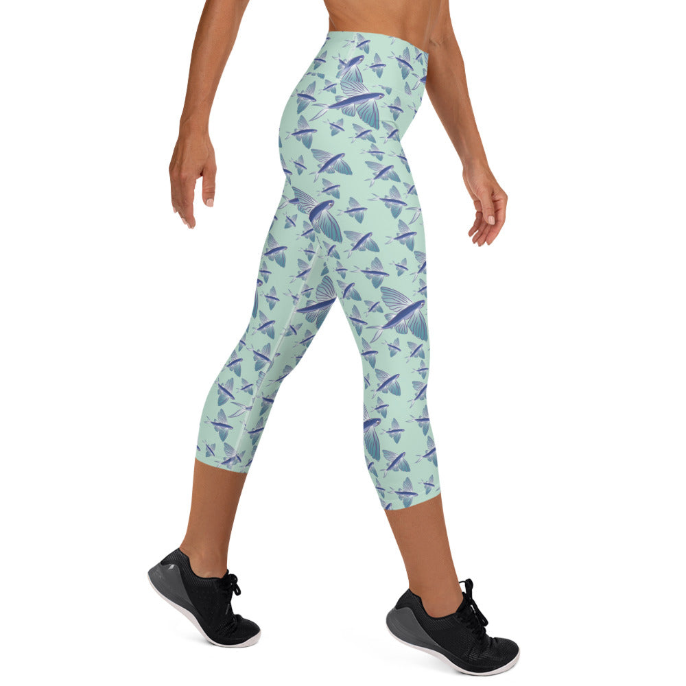 Watercolor Flyers Yoga Capri Leggings