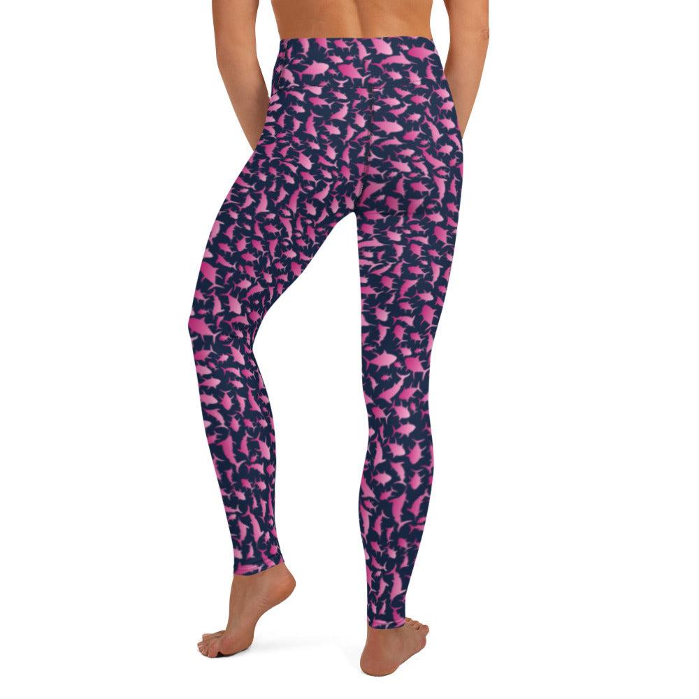 Marlin Tuna Scatter Pink Ombré on Navy Yoga Leggings