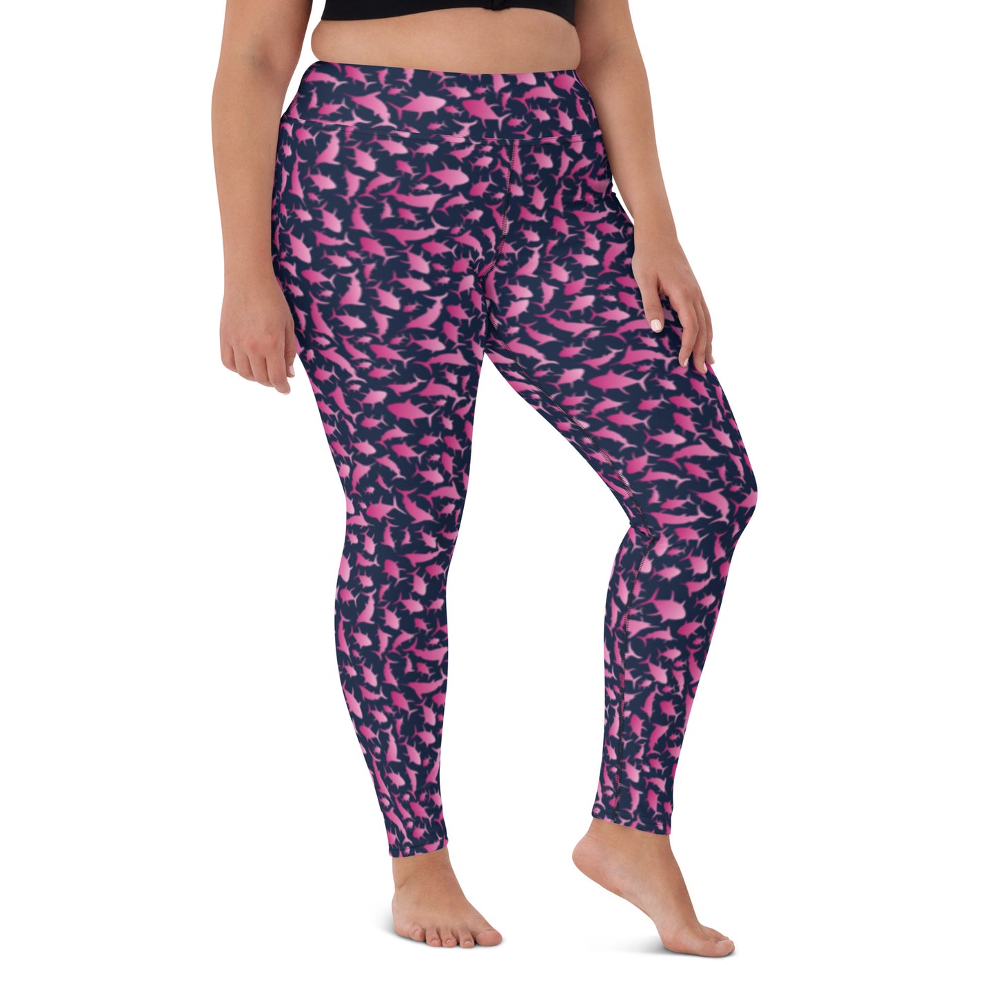 Marlin Tuna Scatter Pink Ombré on Navy Yoga Leggings