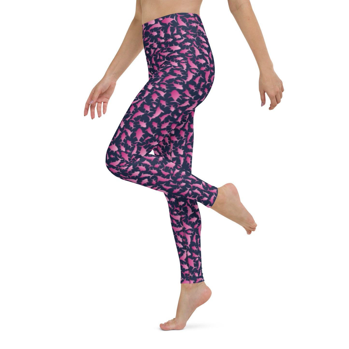 Marlin Tuna Scatter Pink Ombré on Navy Yoga Leggings