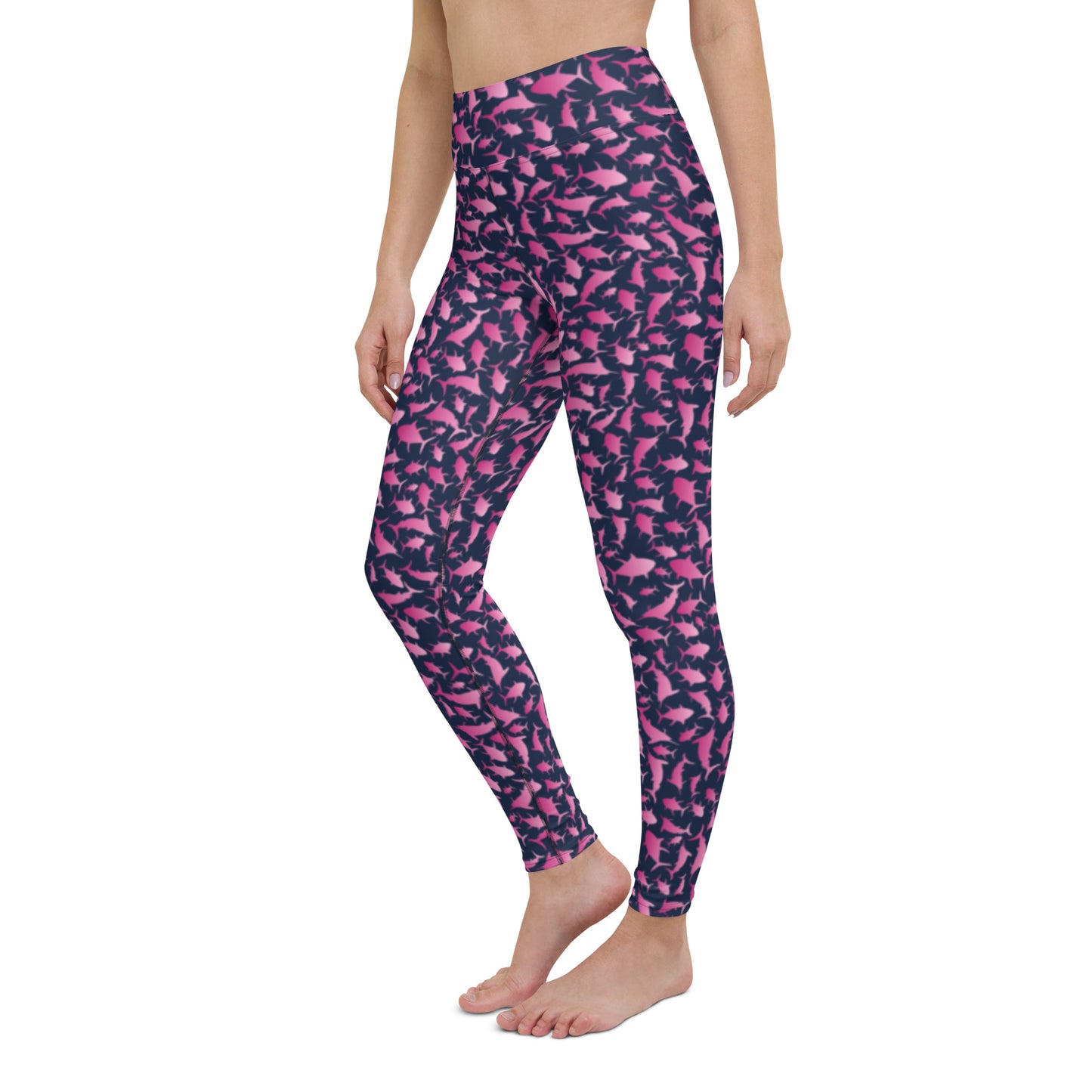 Marlin Tuna Scatter Pink Ombré on Navy Yoga Leggings