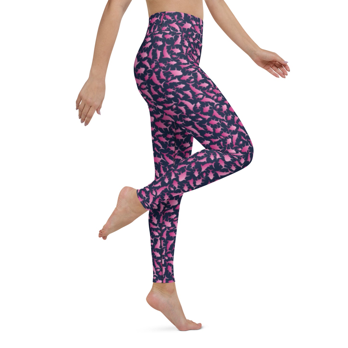 Marlin Tuna Scatter Pink Ombré on Navy Yoga Leggings