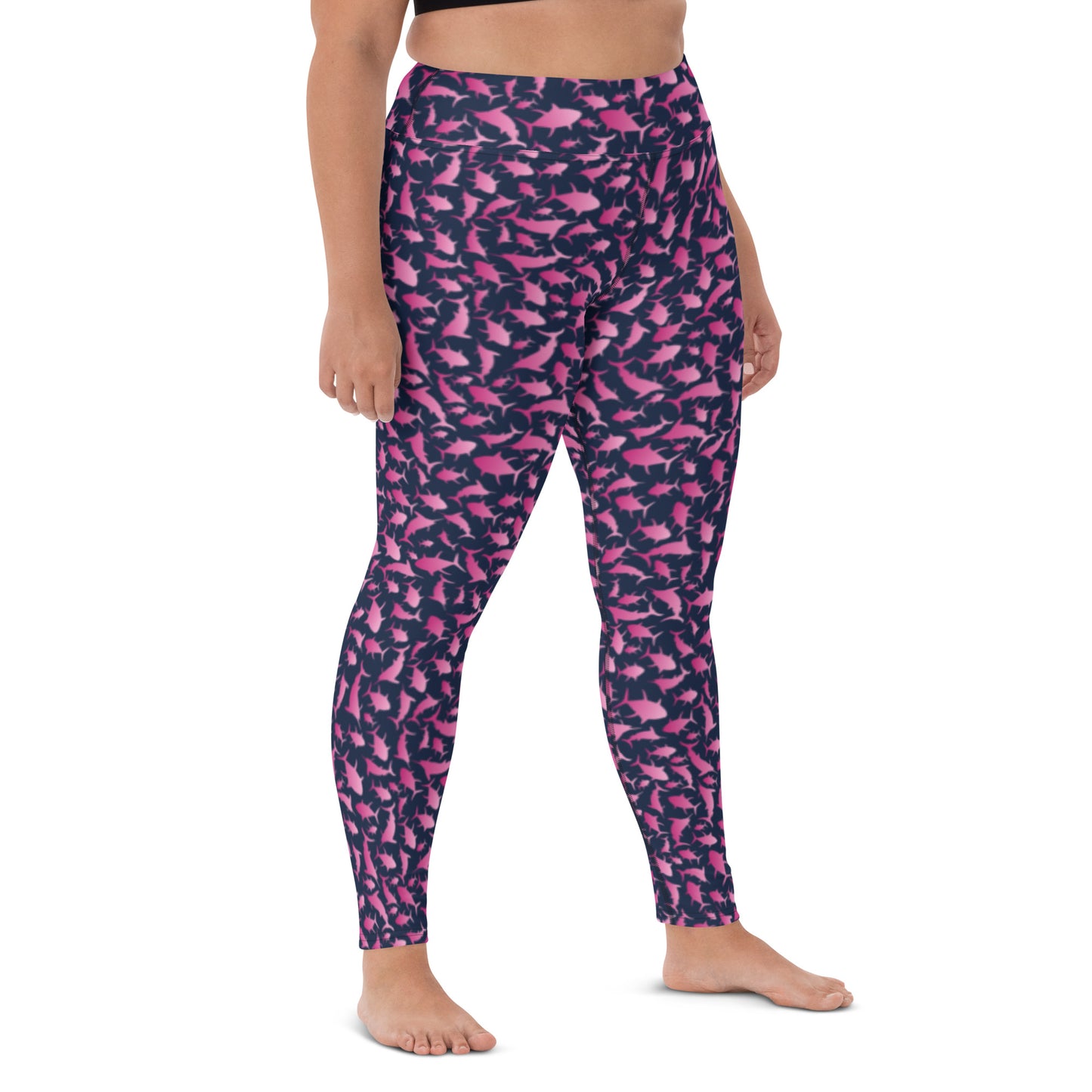 Marlin Tuna Scatter Pink Ombré on Navy Yoga Leggings