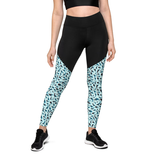 Marlin Tuna Scatter Black Blue Sports Leggings