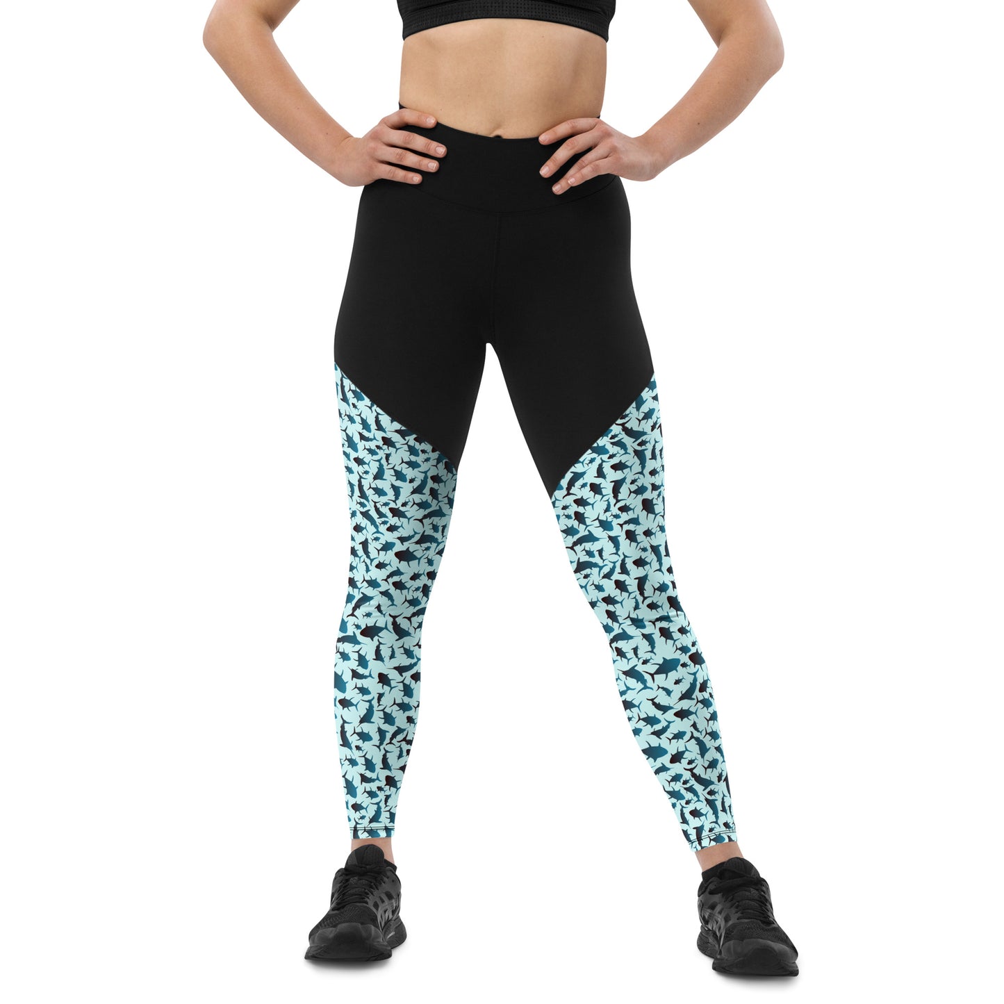 Marlin Tuna Scatter Black Blue Sports Leggings