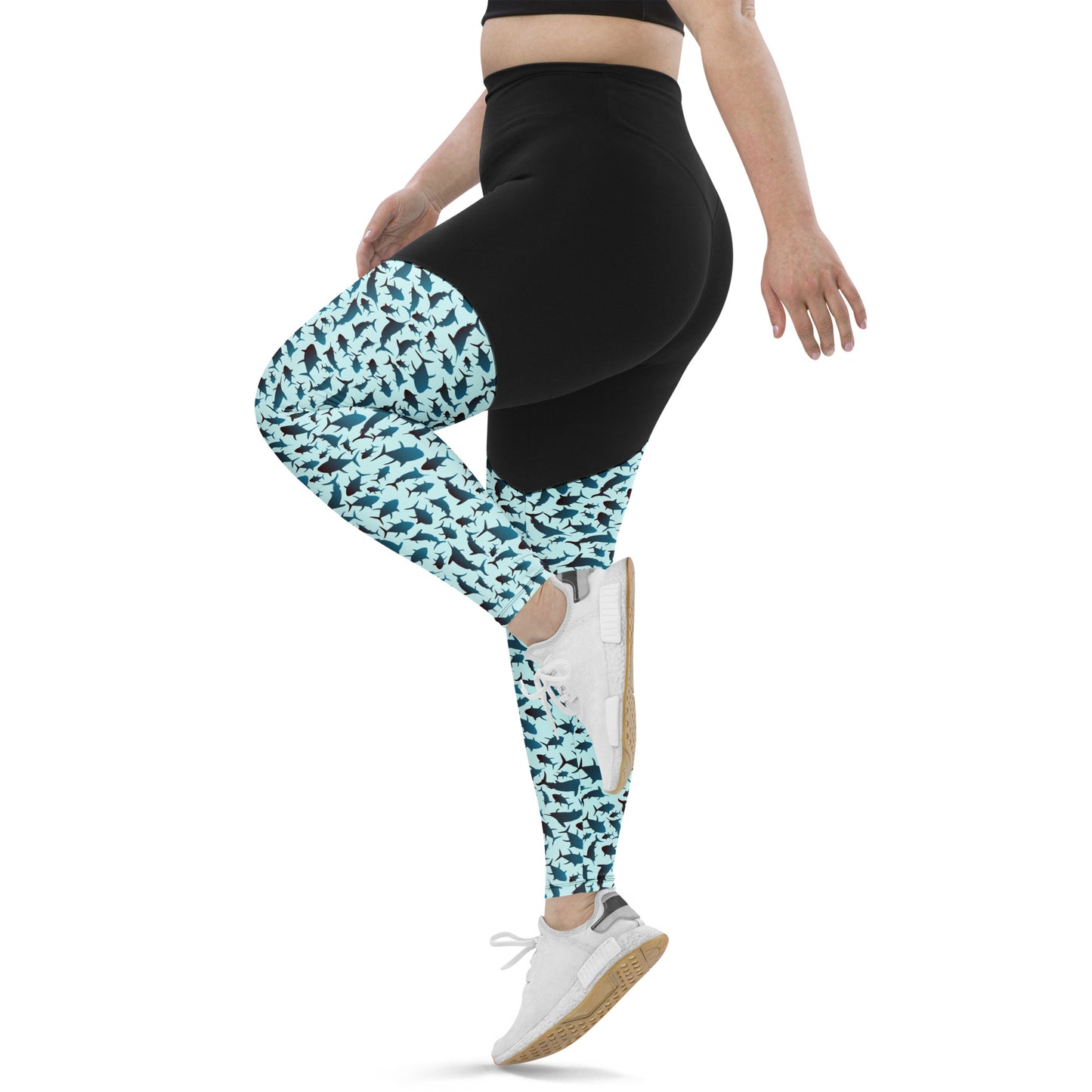 Marlin Tuna Scatter Black Blue Sports Leggings