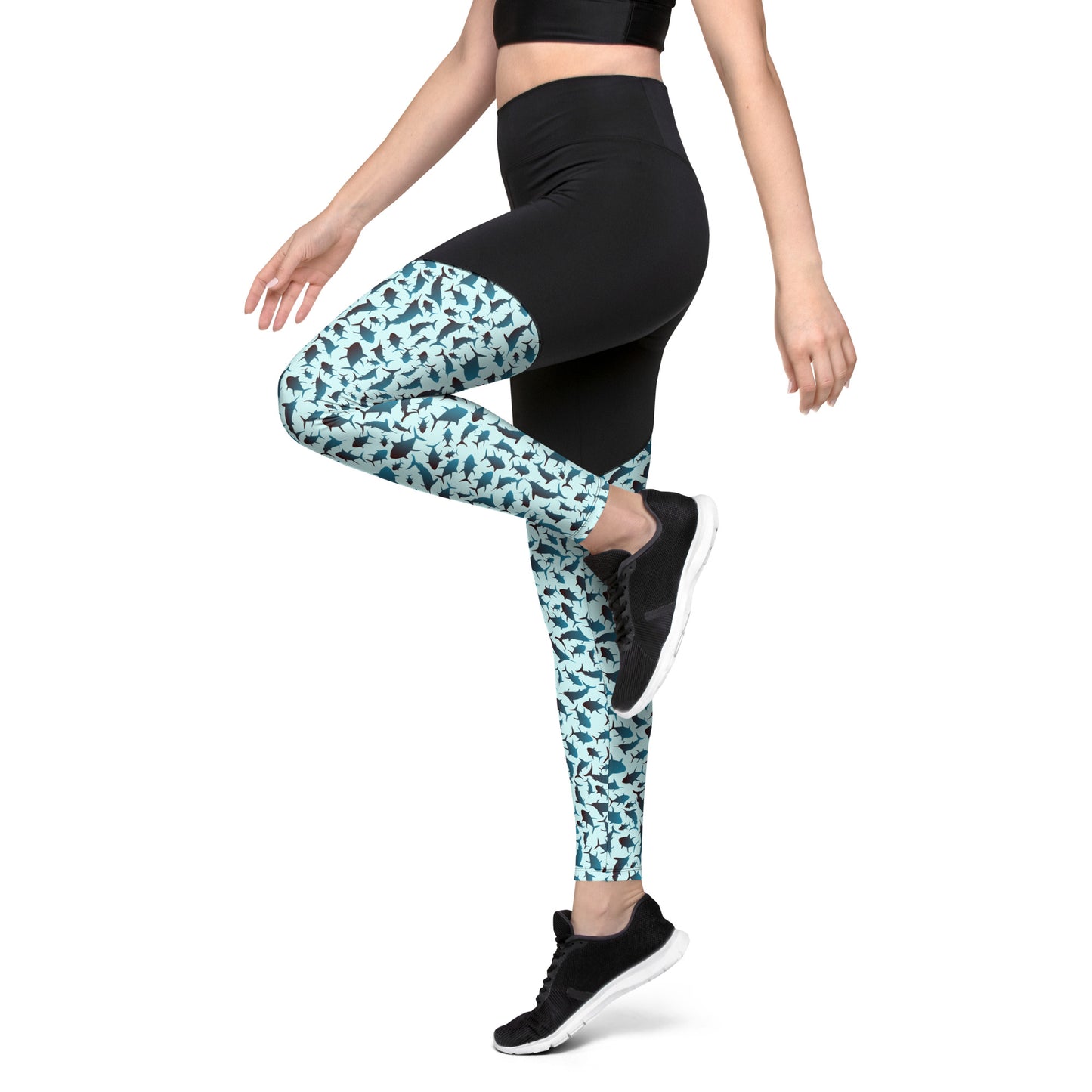 Marlin Tuna Scatter Black Blue Sports Leggings