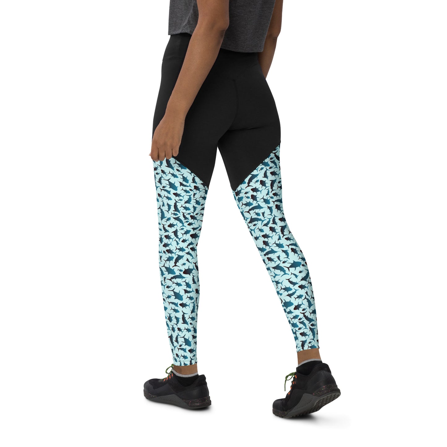 Marlin Tuna Scatter Black Blue Sports Leggings