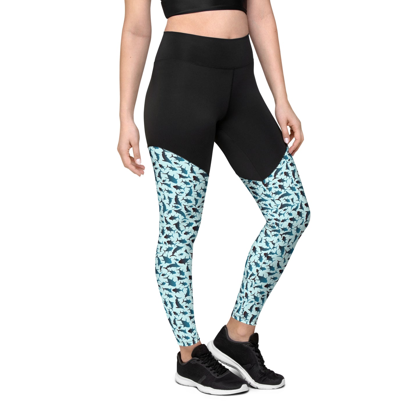 Marlin Tuna Scatter Black Blue Sports Leggings