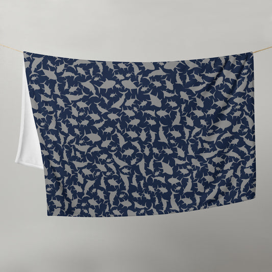 Marlin Tuna Scatter Gray Navy Throw Blanket 50x60