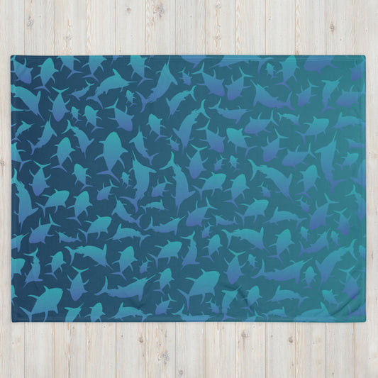 Marlin Tuna Scatter Blue Ombré Throw Blanket 60x80