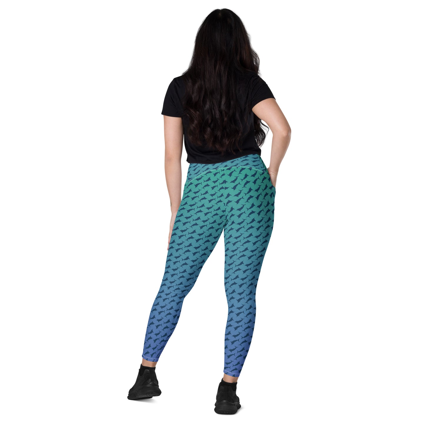 Blue green ombré Navy Marlin Crossover leggings with pockets