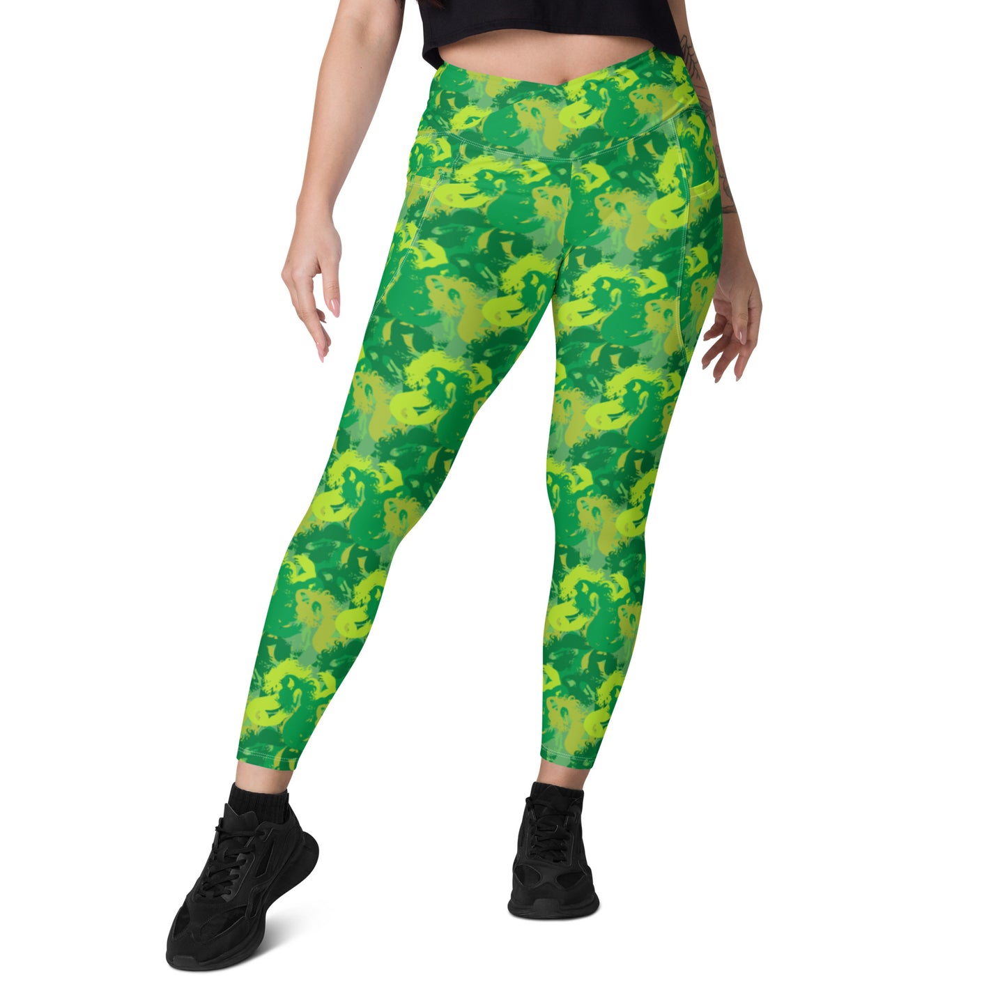 Siren Camo Get Lucky Green Crossover leggings with pockets