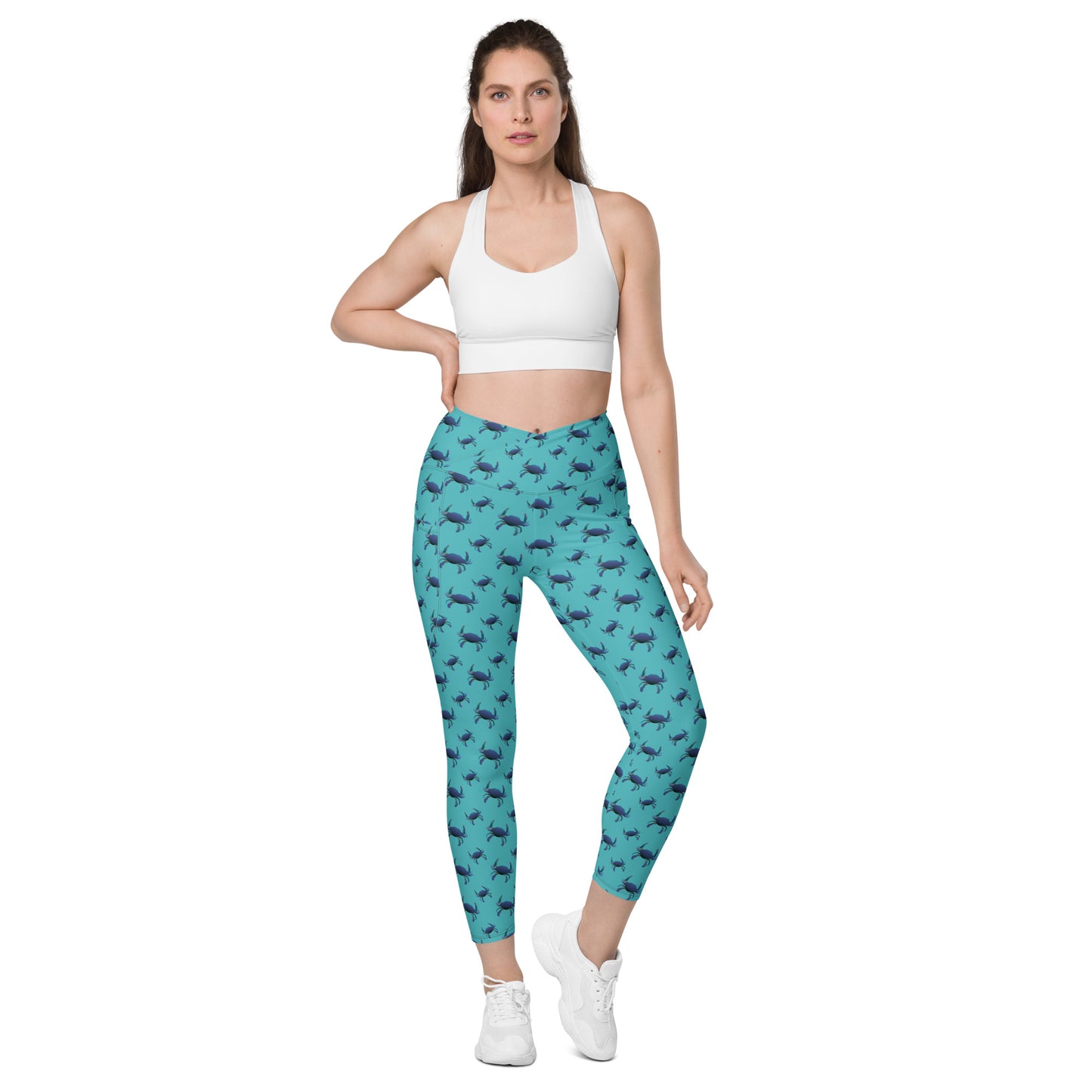 Blue Green ombré Bushels of Fun Crossover leggings with pockets