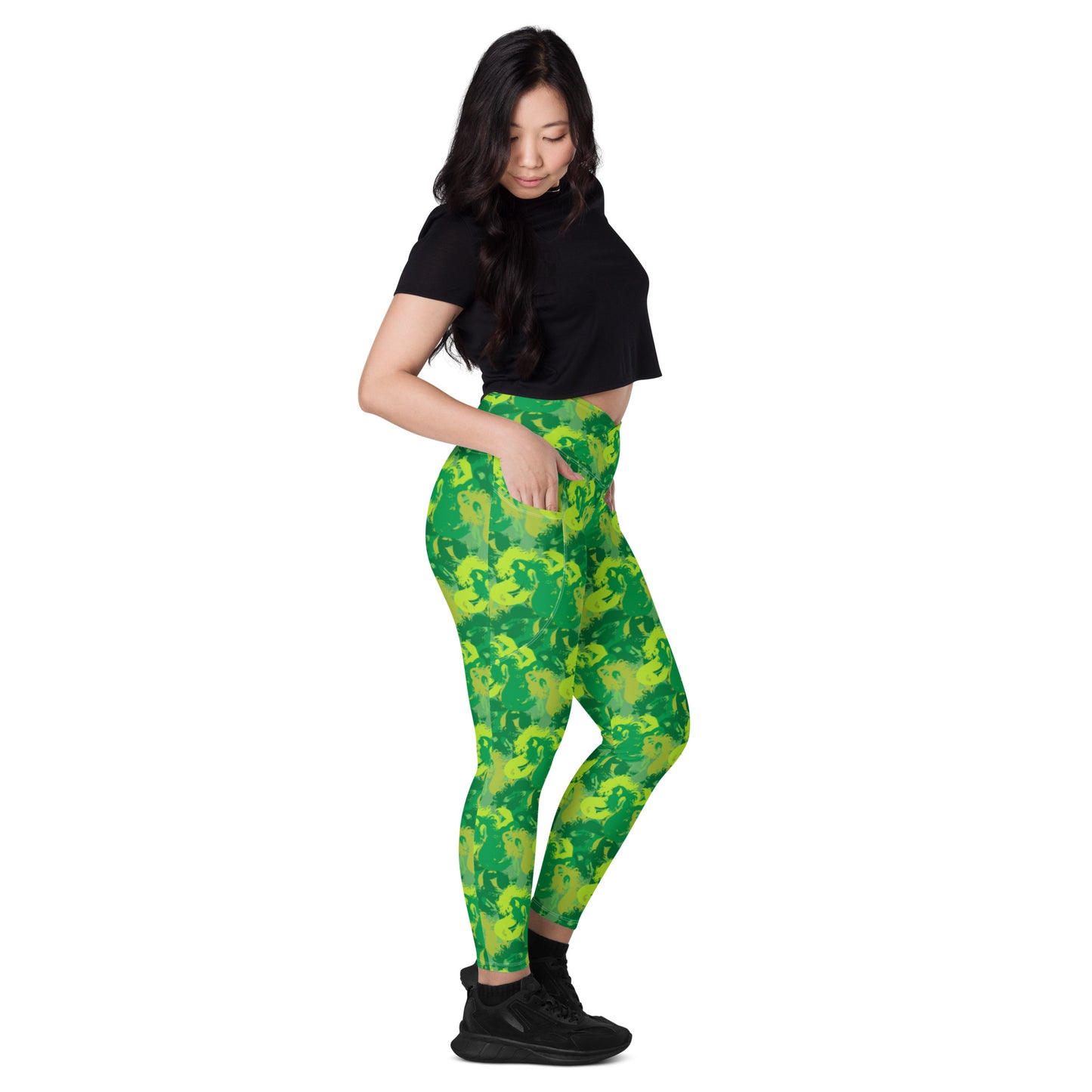 Siren Camo Get Lucky Green Crossover leggings with pockets