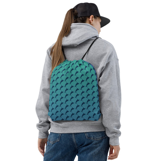 Blue Green Ombré Navy Marlin Drawstring bag