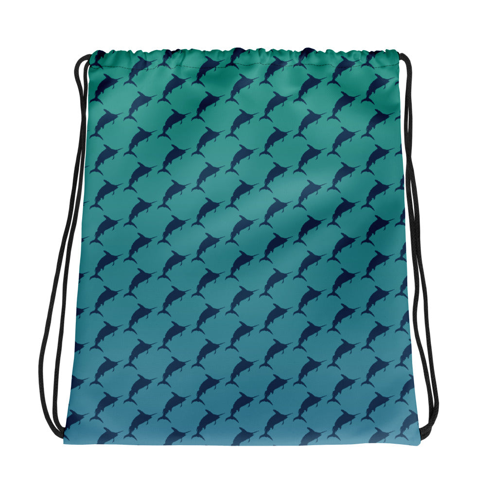 Blue Green Ombré Navy Marlin Drawstring bag