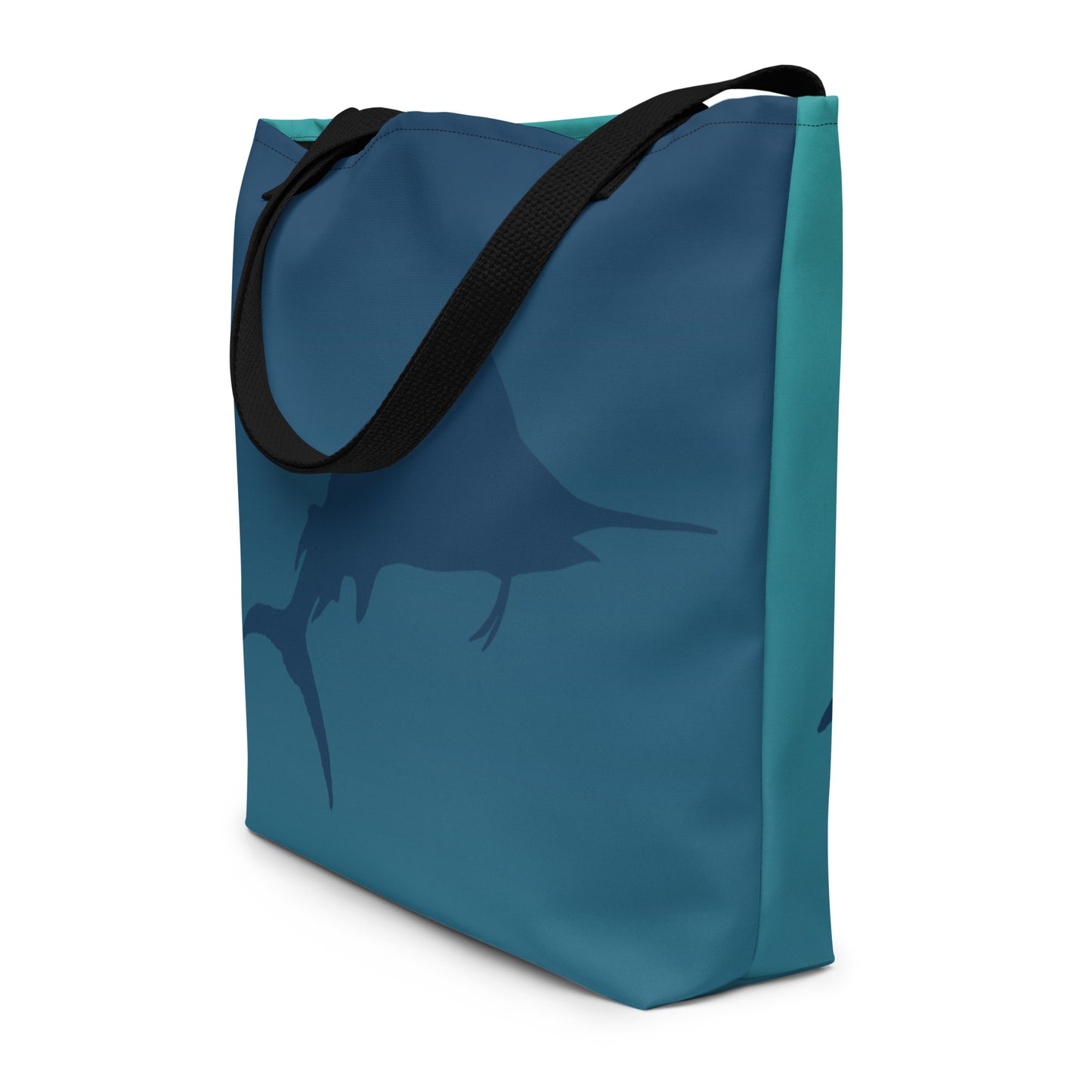 Blue green ombré Navy Marlin All-Over Print Large Tote Bag