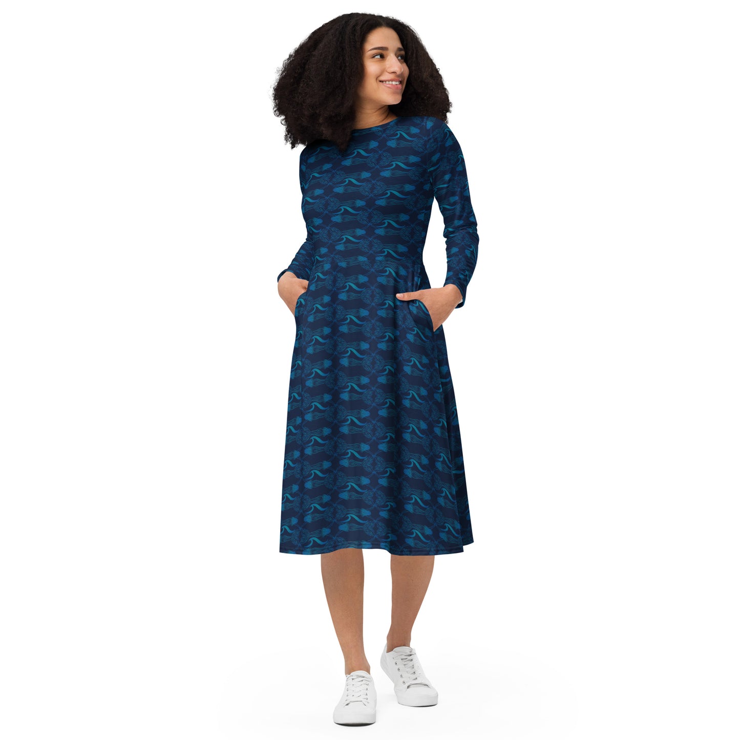 Currently Mermaid All-over print long sleeve midi dress