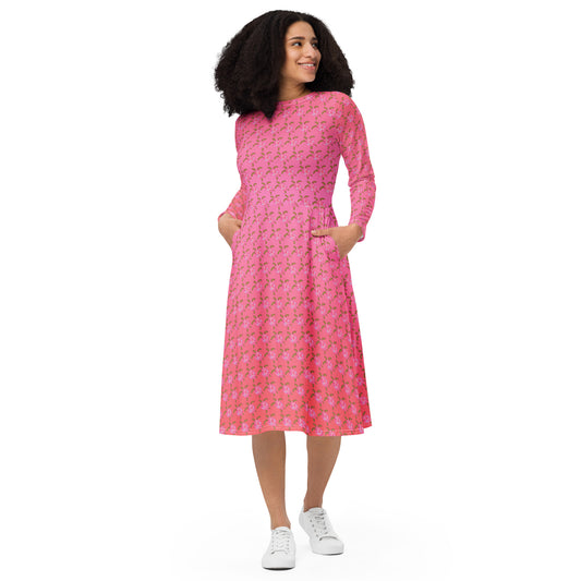 Pink Ombré Seaturtles Jessica All-over print long sleeve midi dress