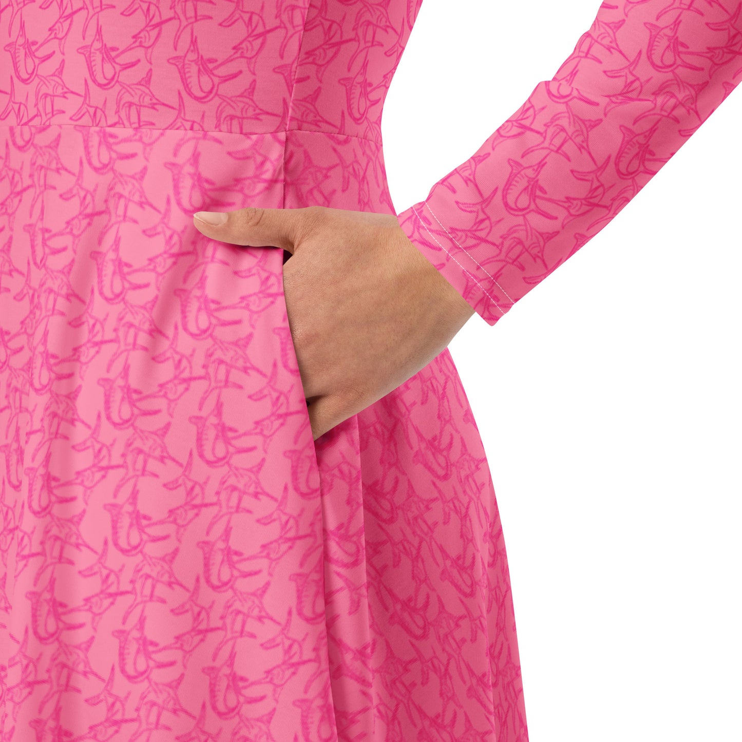 Grand slam pink All-over print long sleeve midi dress