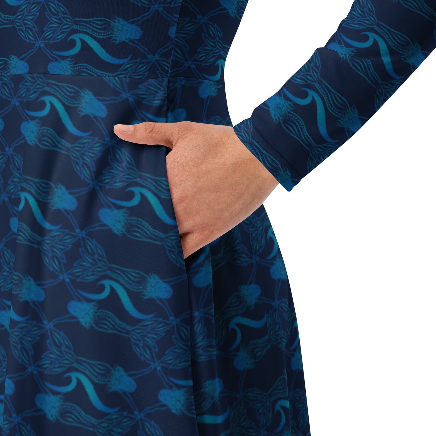 Currently Mermaid All-over print long sleeve midi dress