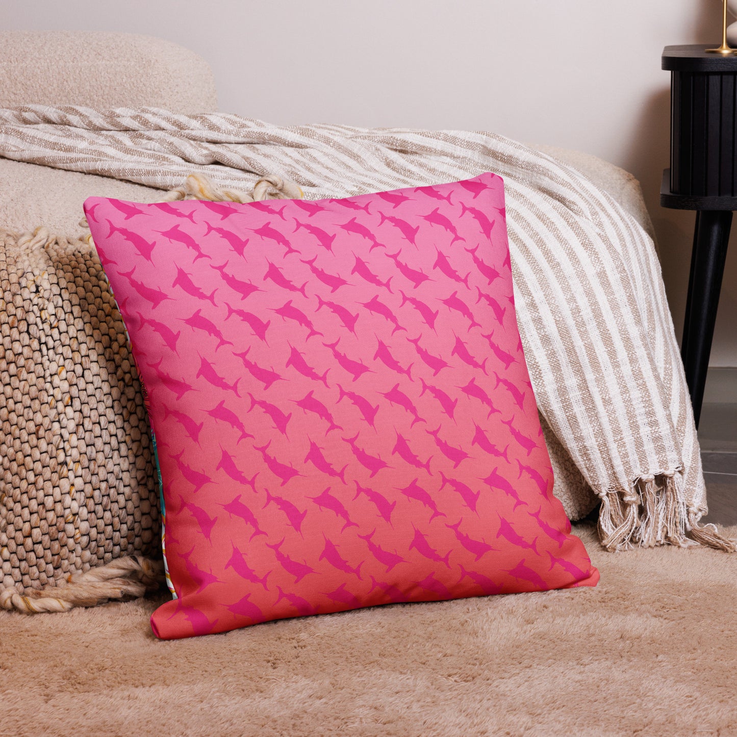 Pink orange ombré pink marlin Rev Aloha Premium Pillow