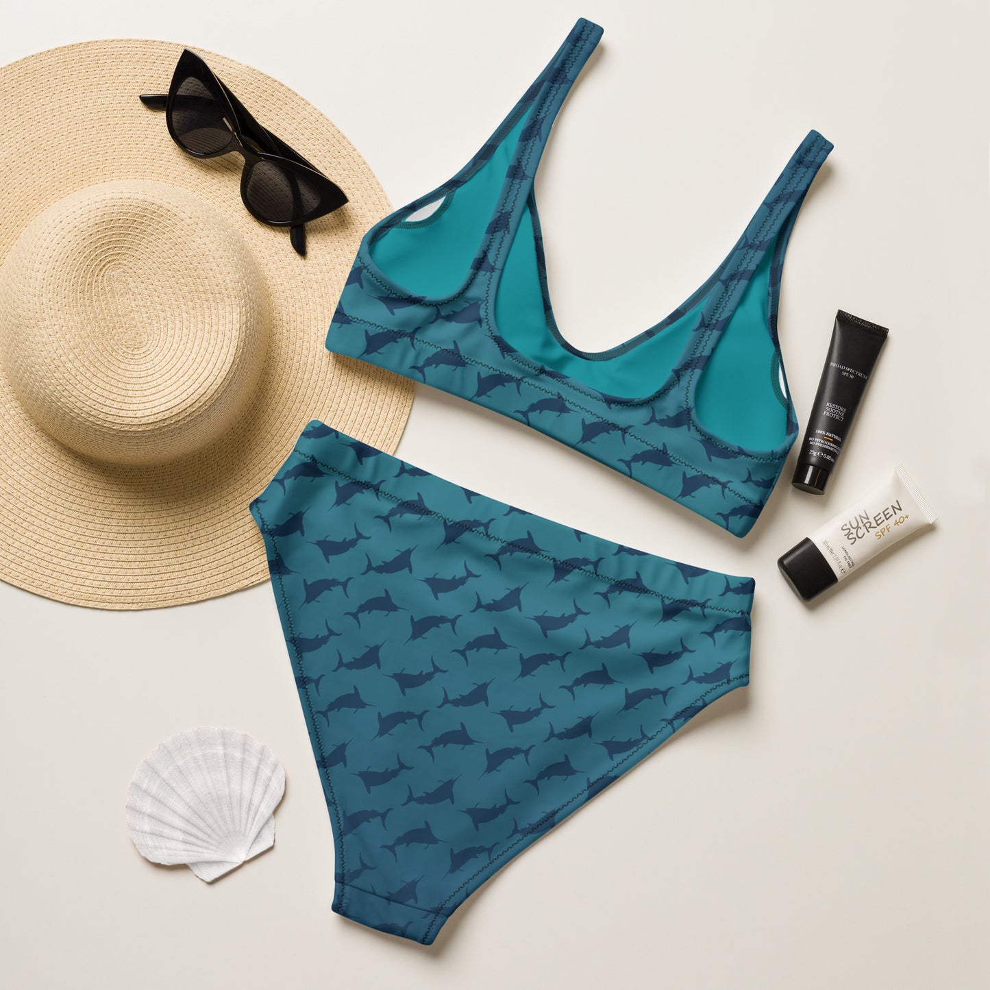 Blue green ombré Navy Marlin Recycled high-waisted bikini