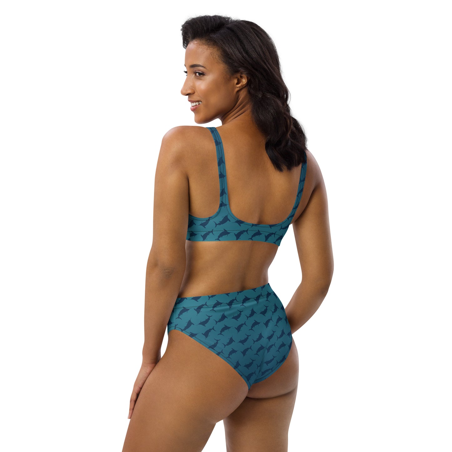 Blue green ombré Navy Marlin Recycled high-waisted bikini