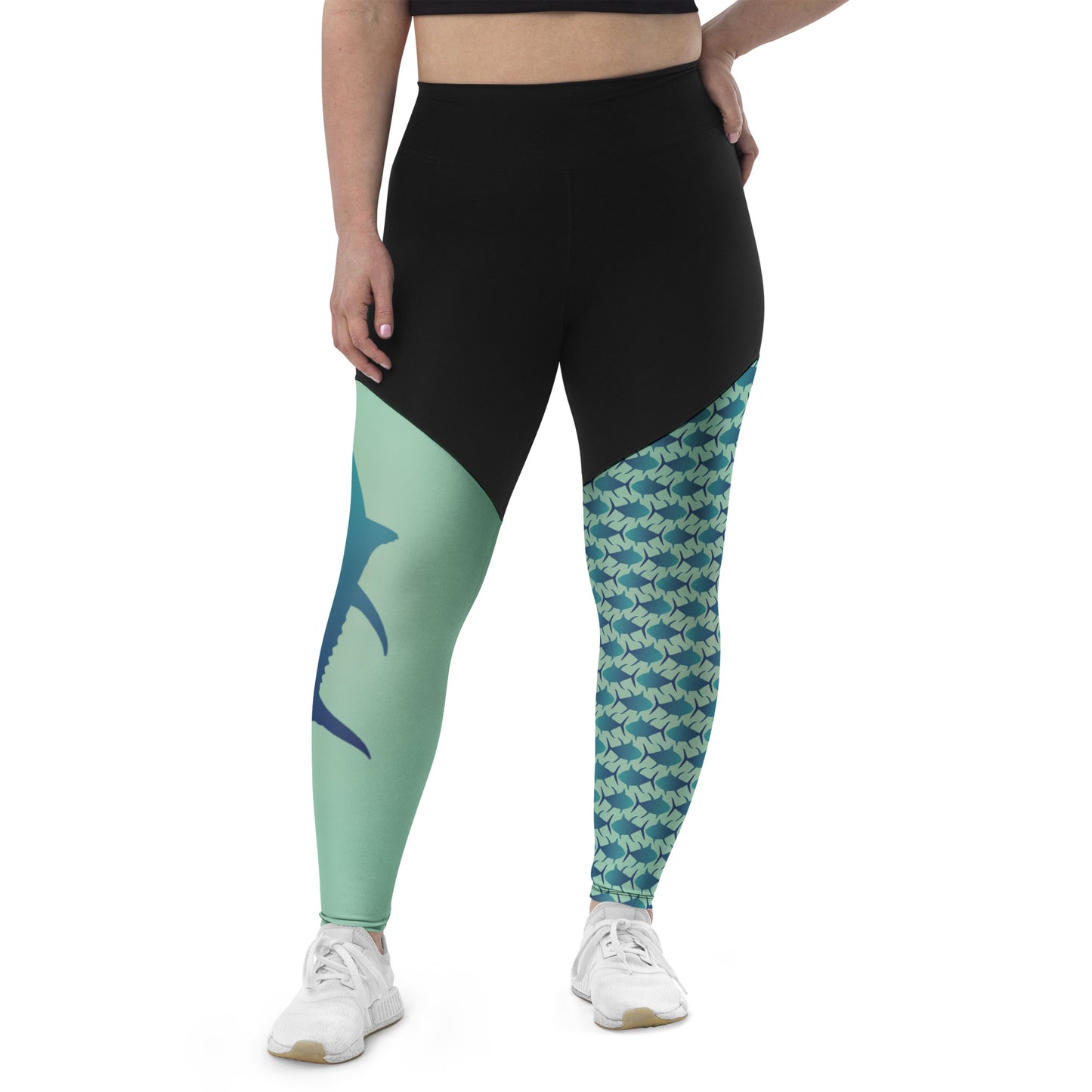 Blue Green tuna Mismatch Sports Leggings