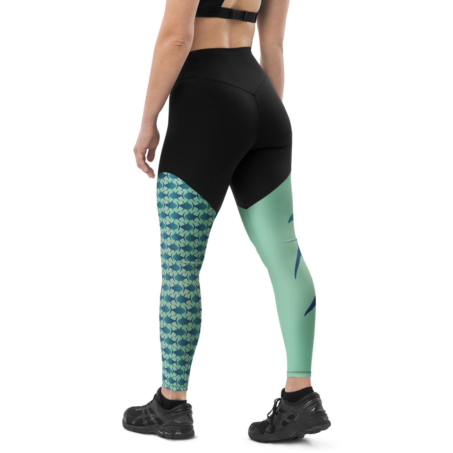 Blue Green tuna Mismatch Sports Leggings