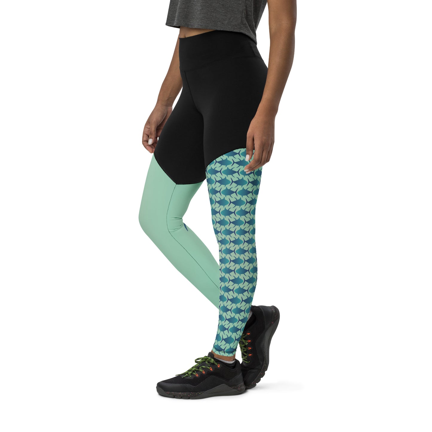 Blue Green tuna Mismatch Sports Leggings