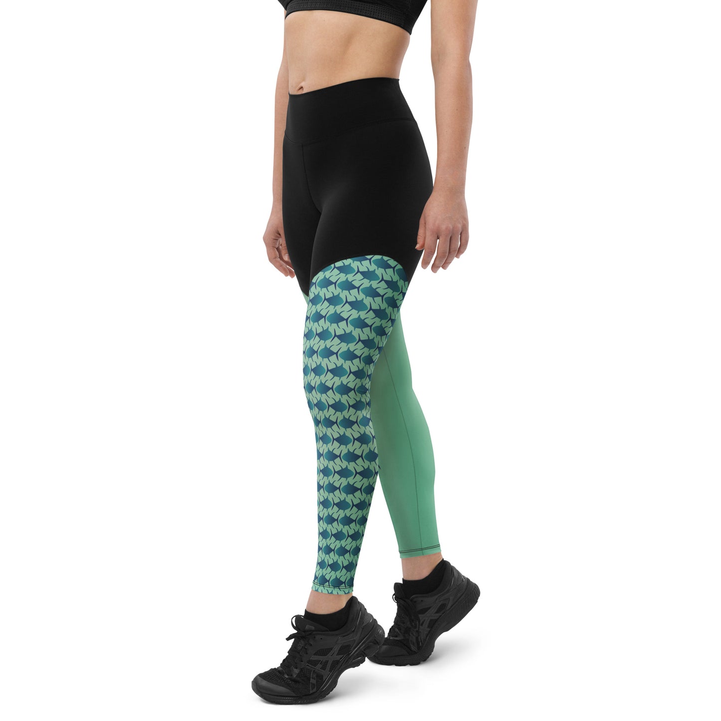 Blue Green tuna Mismatch Sports Leggings