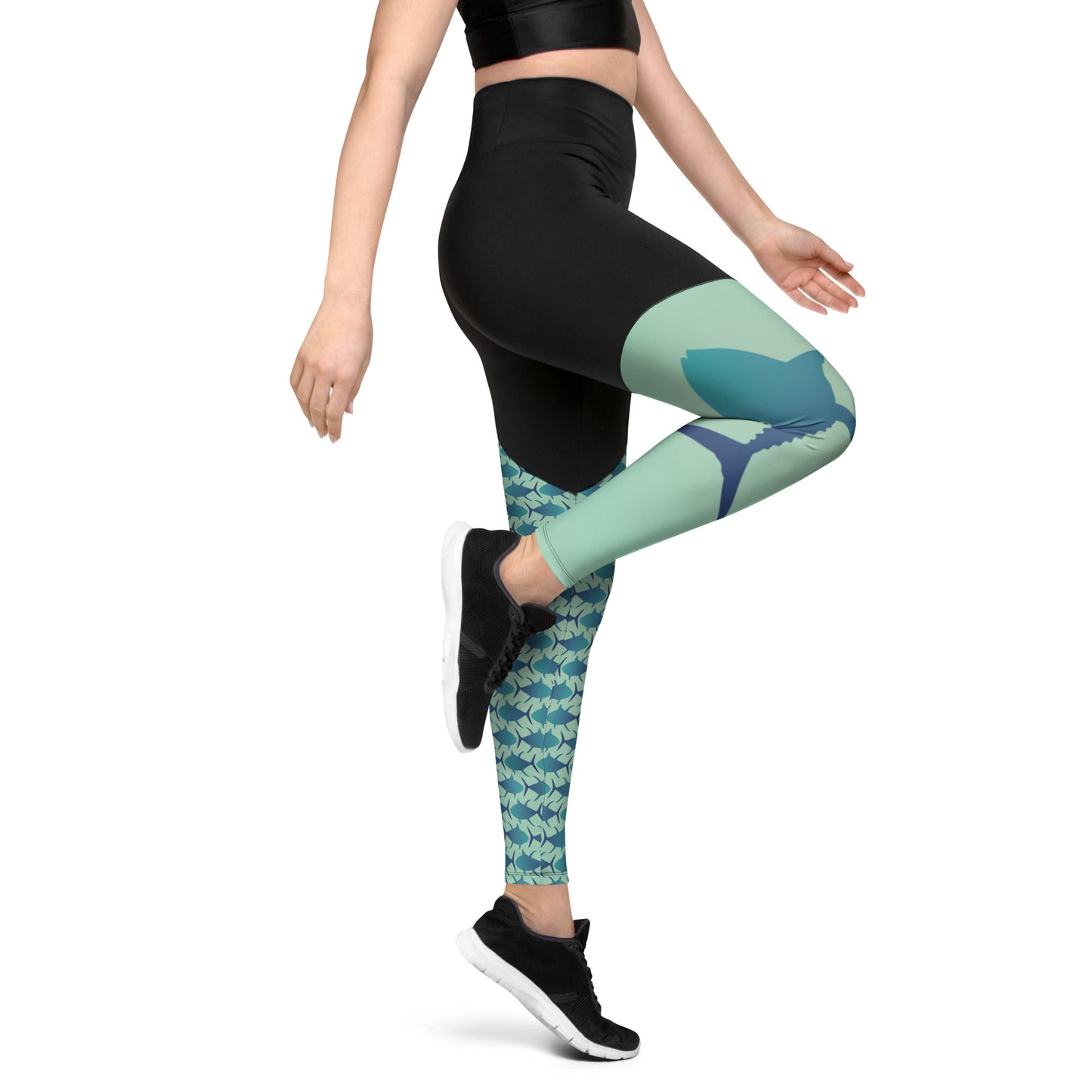 Blue Green tuna Mismatch Sports Leggings